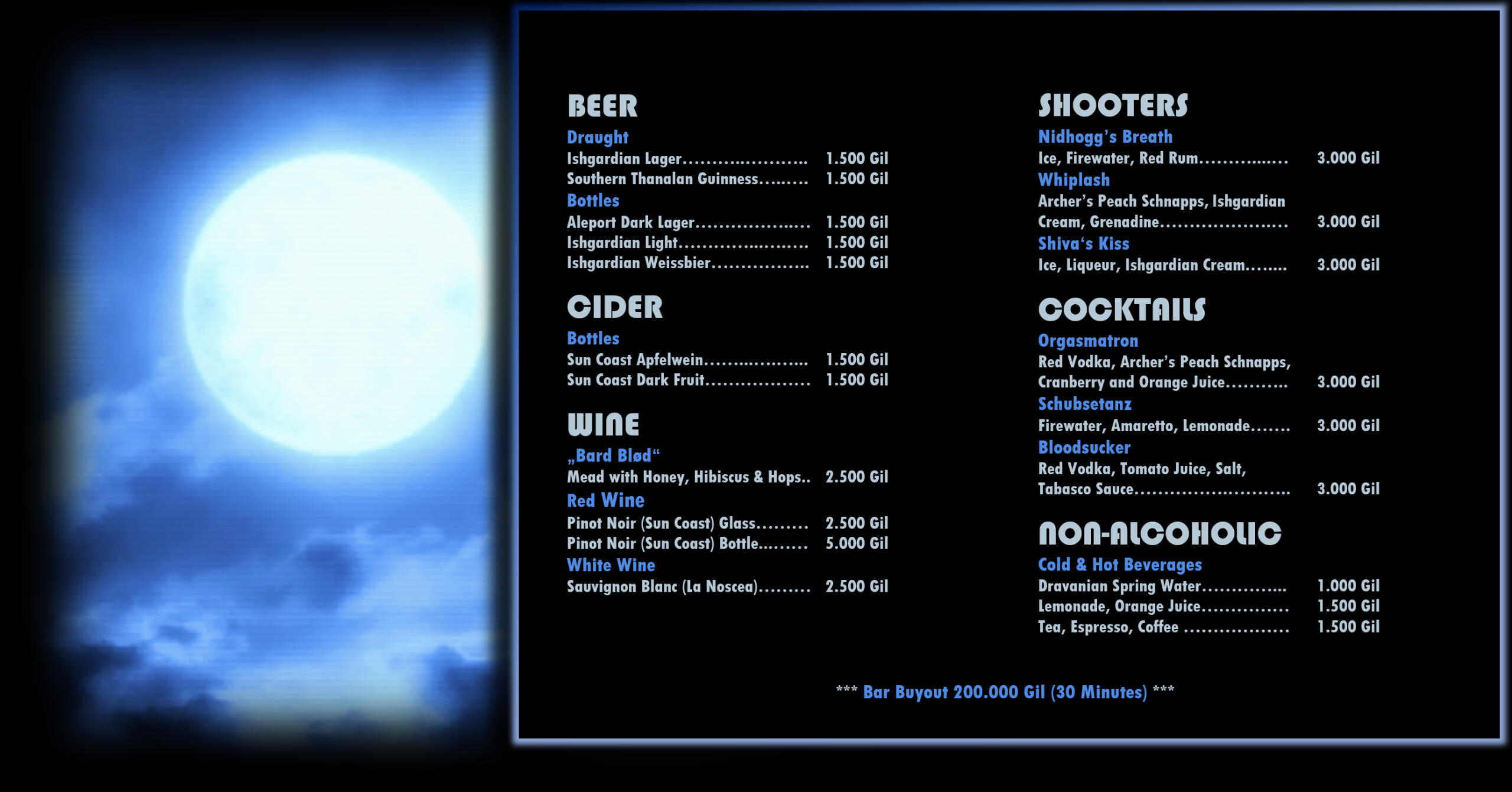 Drinks Menu